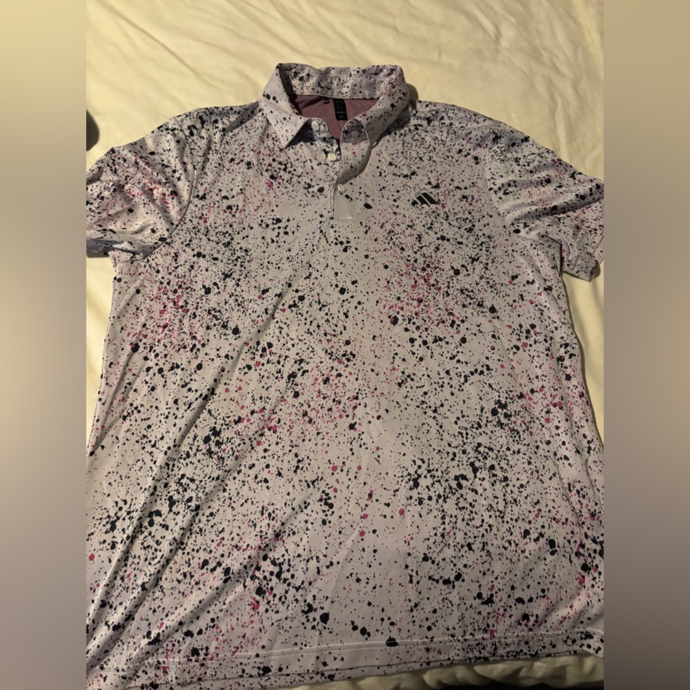 Adidas Black and Pink Splatter Polo